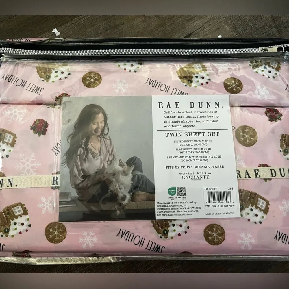 Rae Dunn Sweet Holiday Pink Twin Sheet Set
